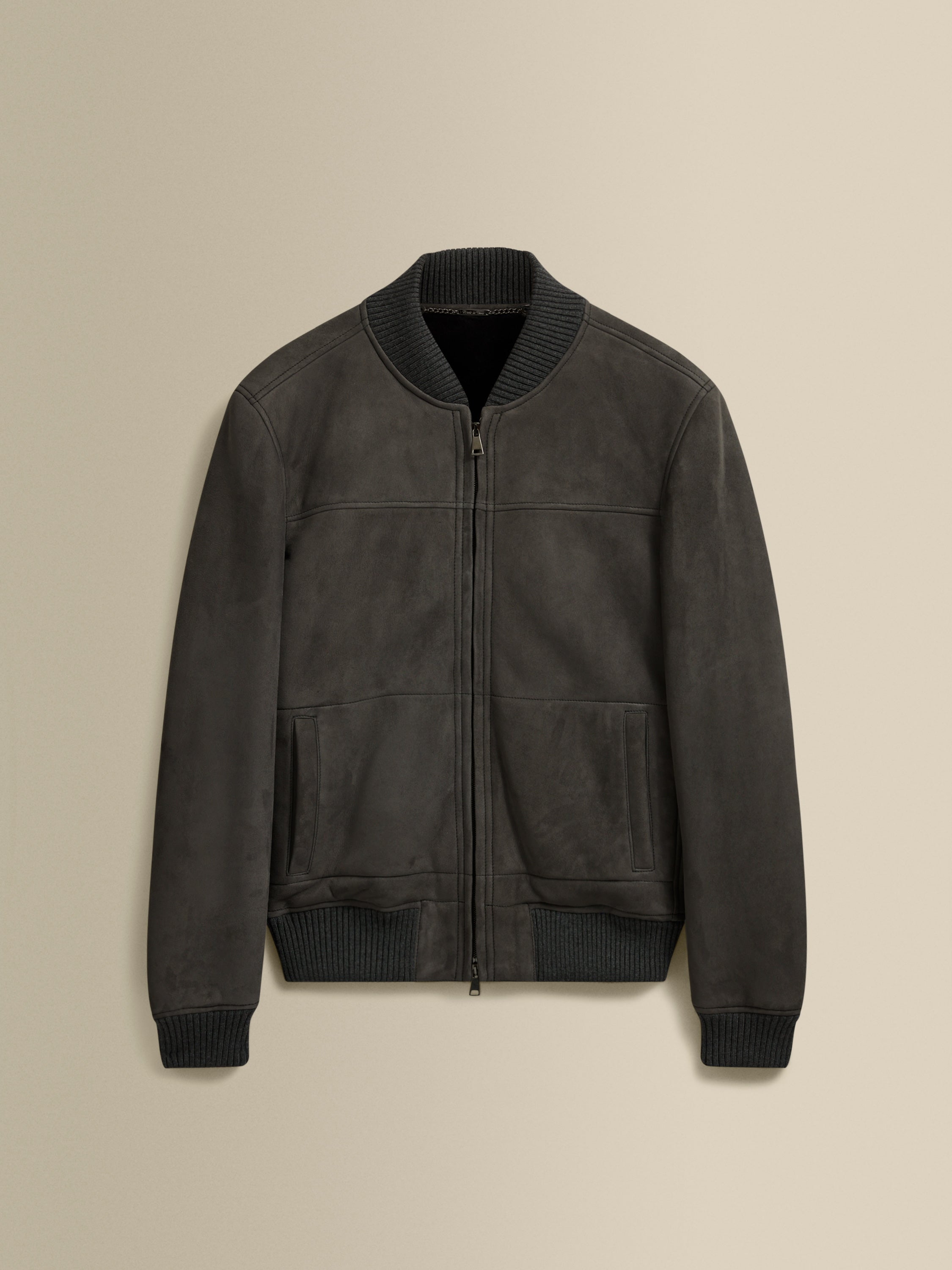 Suede Sheepskin Bomber Jacket Charcoal Product Image