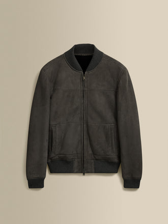 Suede Sheepskin Bomber Jacket Charcoal Product Image