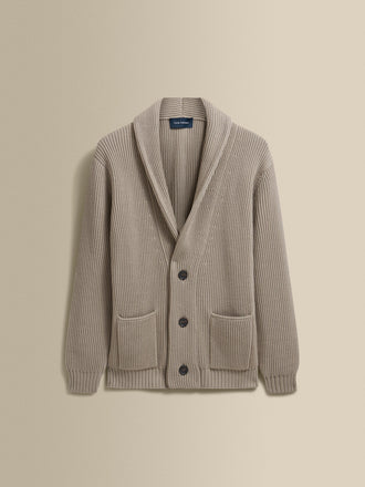 Merino Wool Single Breasted Shawl Cardigan Taupe Product Image