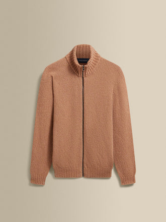 Felted Wool Cashmere Zip-Through Sweater Camel Product Image