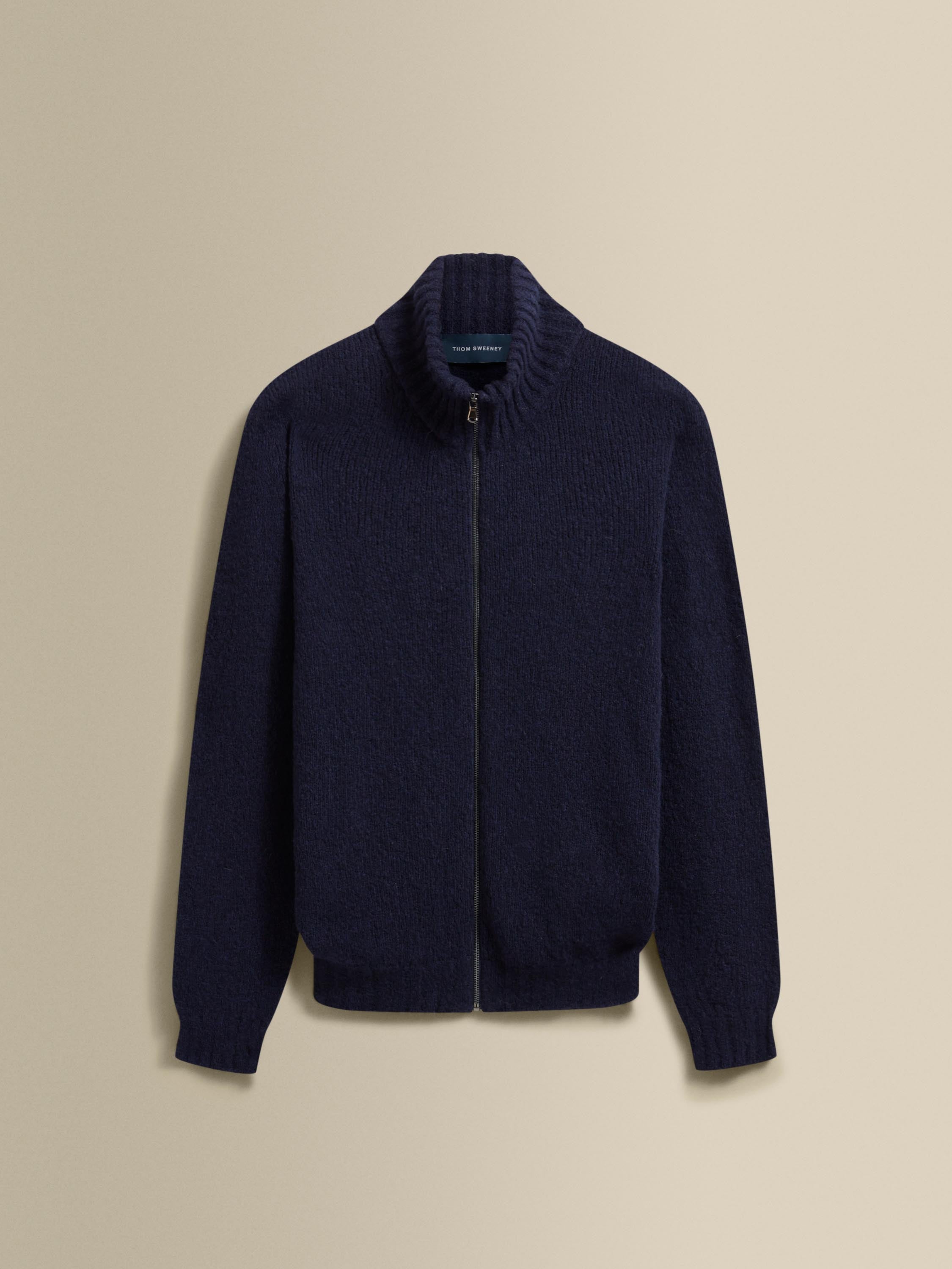 Felted Wool Cashmere Zip-Through Sweater Navy Product Image