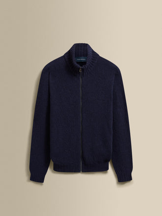 Felted Wool Cashmere Zip-Through Sweater Navy Product Image