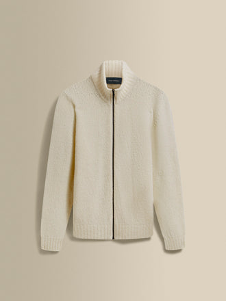 Felted Wool Cashmere Zip-Through Sweater White Product Image