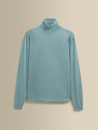 Merino Wool Extrafine Roll Neck Sweater Light Blue Product Image