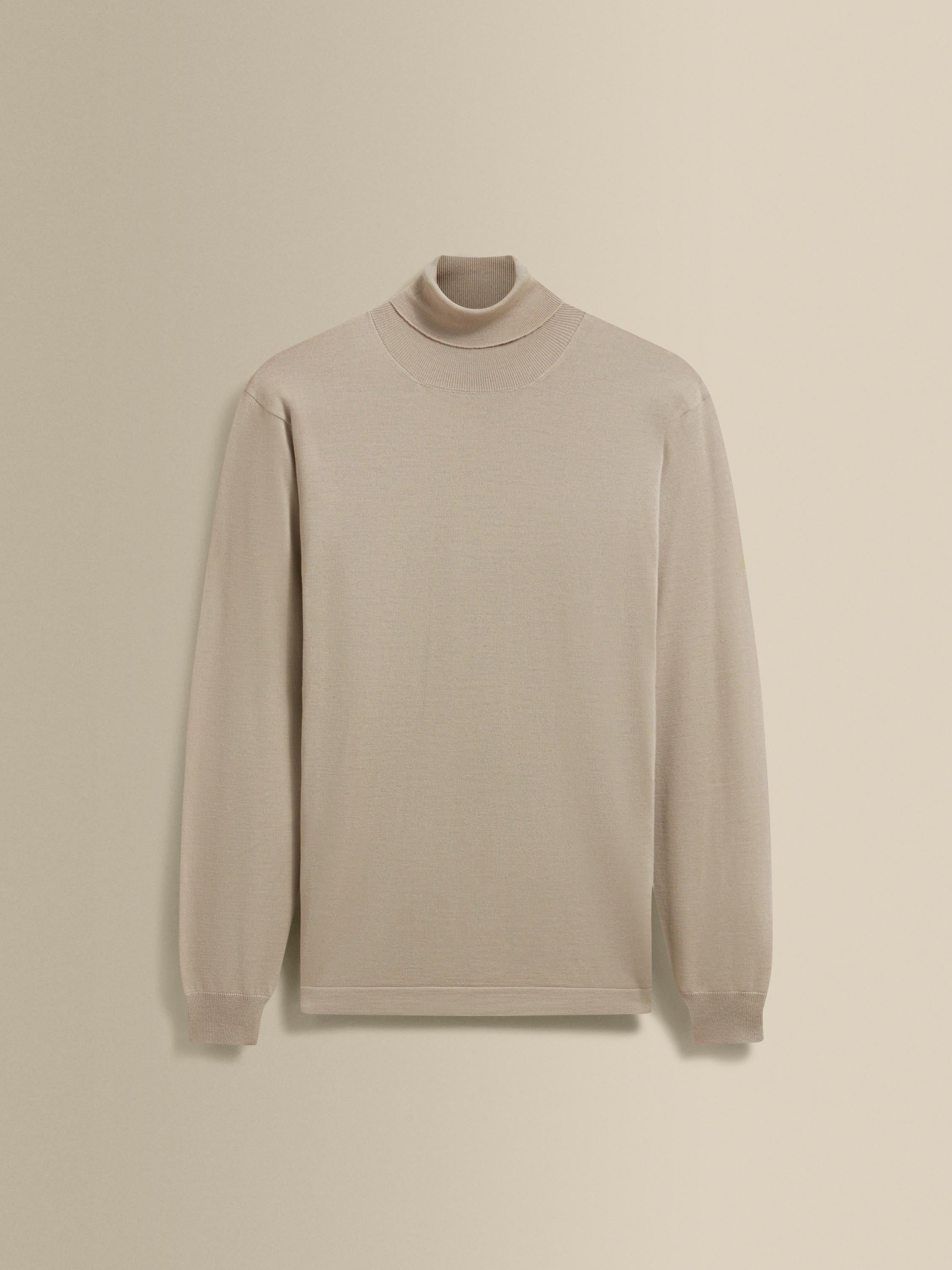 Merino Wool Extrafine Roll Neck Sweater Taupe Product Image