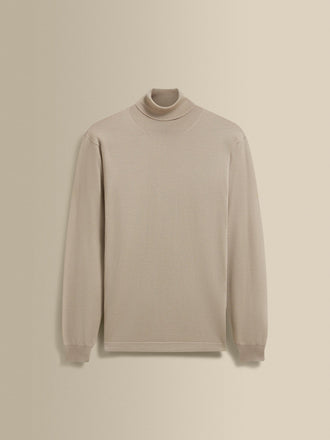 Merino Wool Extrafine Roll Neck Sweater Taupe Product Image