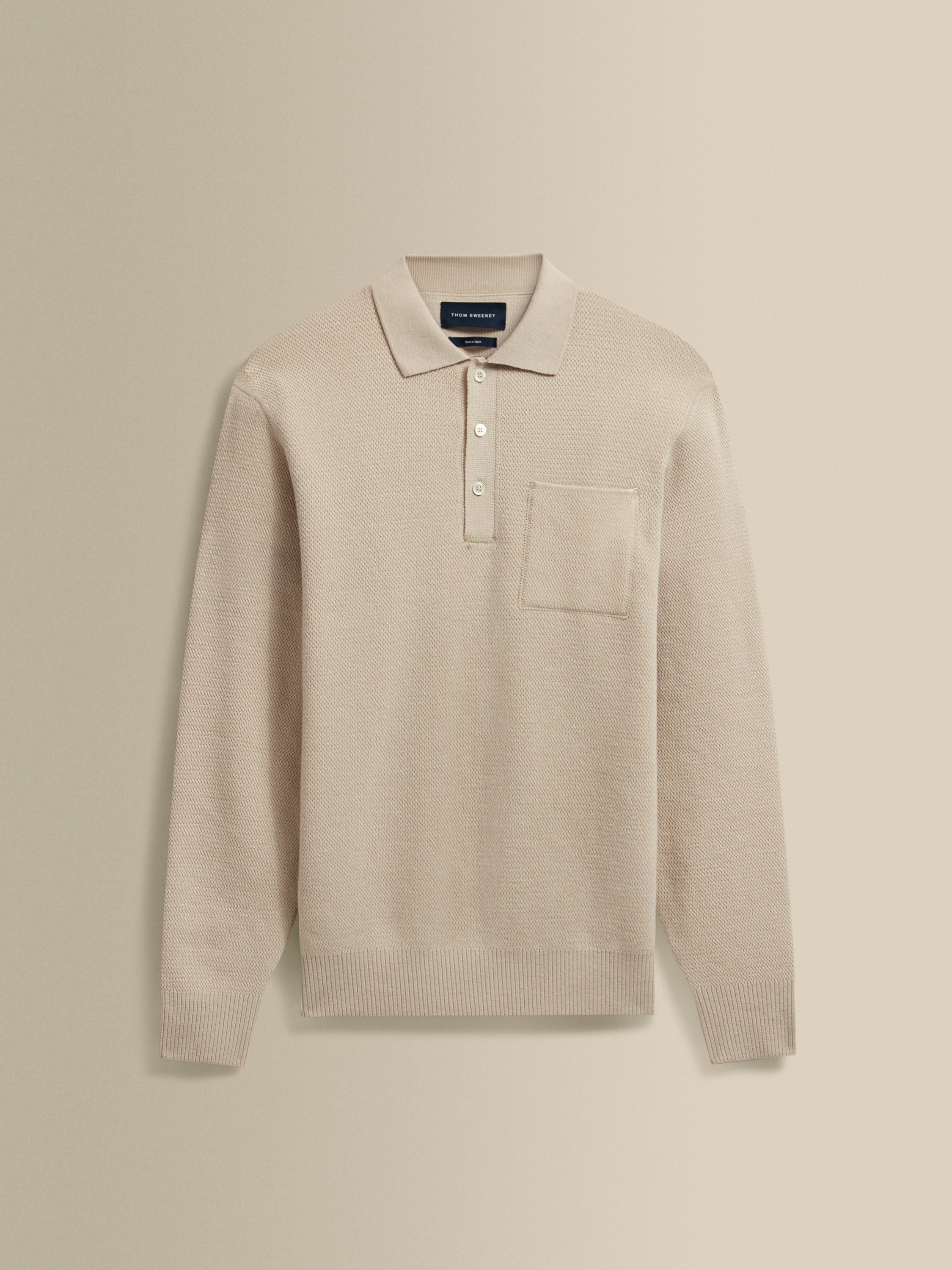 Wool Long Sleeve Polo Shirt Beige Product Image