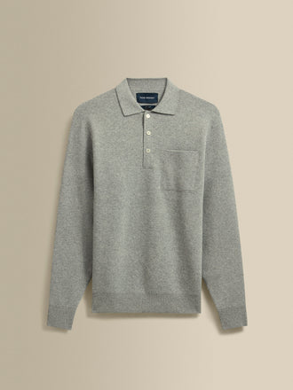 Wool Long Sleeve Polo Shirt Grey Product Image