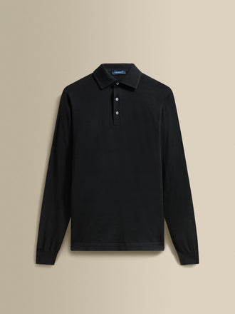 Merino Wool Extrafine Long Sleeve Polo Shirt Black Product Image