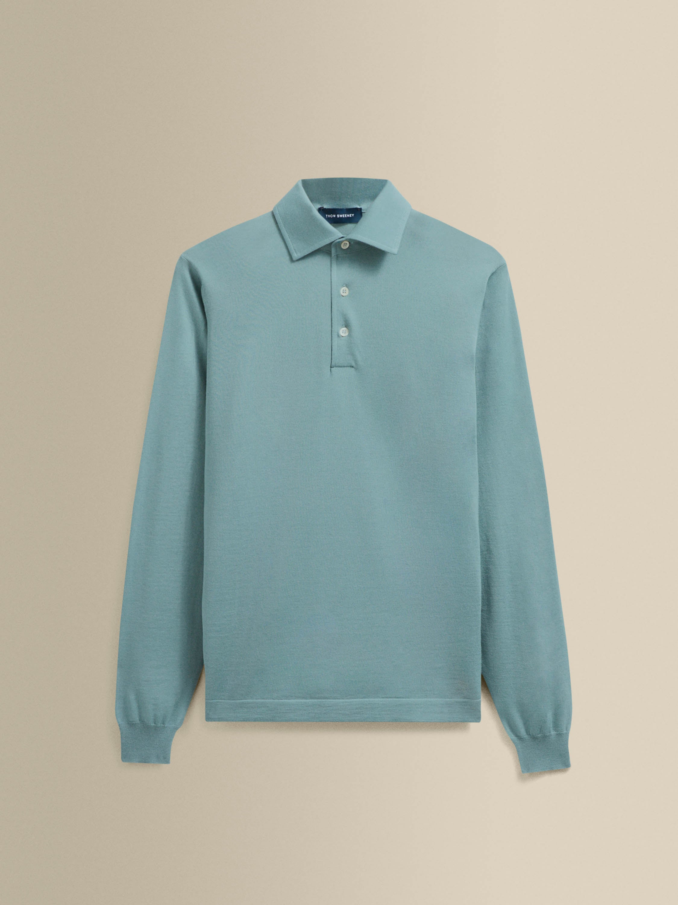 Merino Wool Extrafine Long Sleeve Polo Shirt Light Blue Product Image