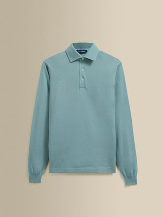 Merino Wool Extrafine Long Sleeve Polo Shirt Light Blue Product Image