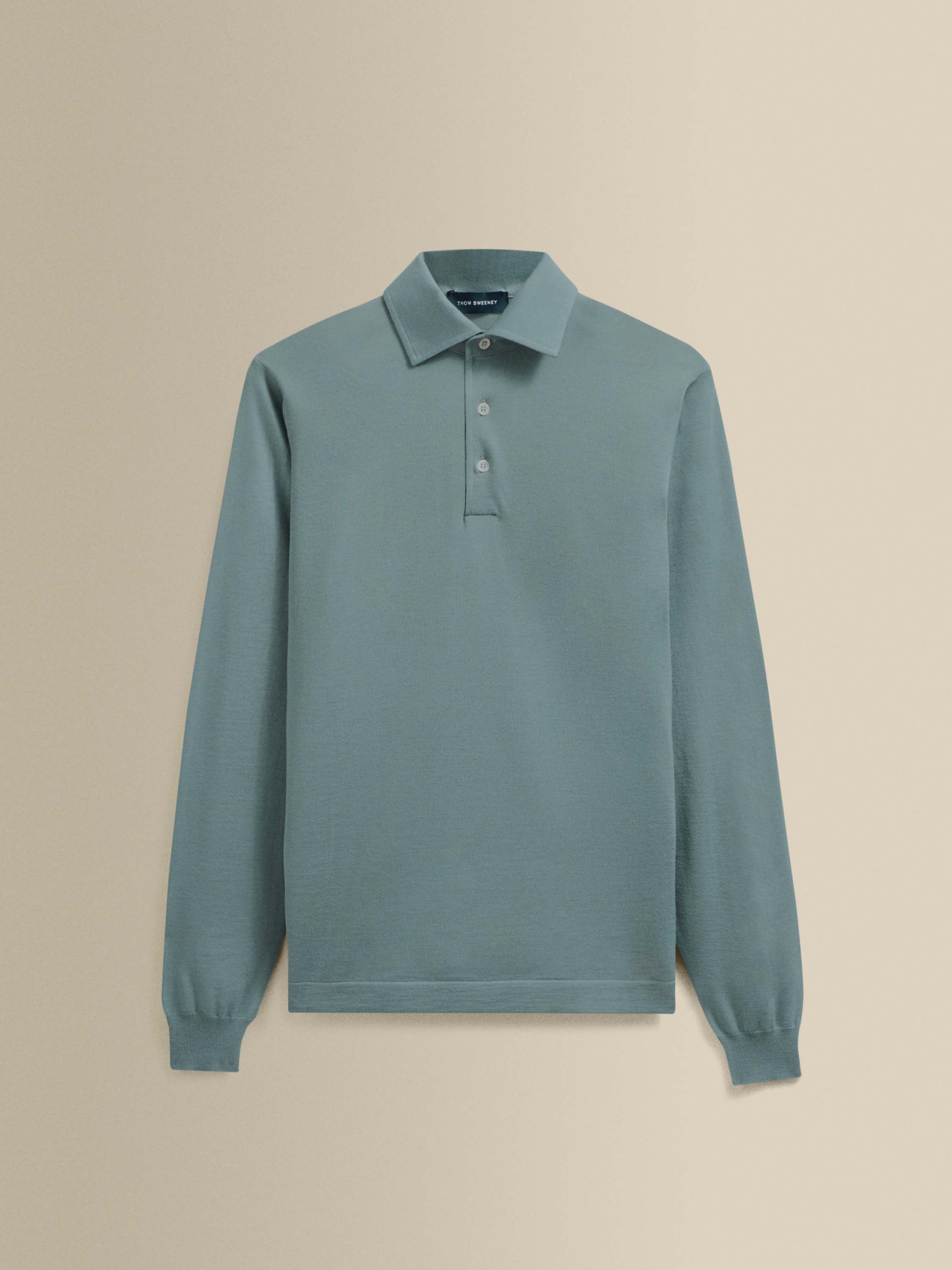 Merino Wool Extrafine Long Sleeve Polo Shirt Light Blue Product Image