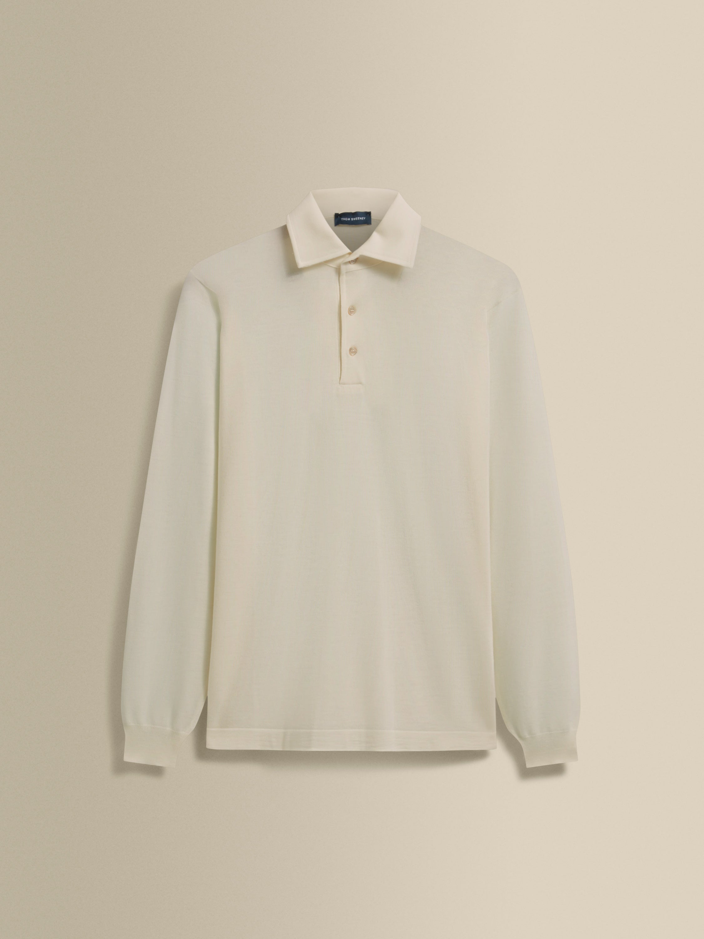 Merino Wool Extrafine Long Sleeve Polo Shirt Off White Product Image