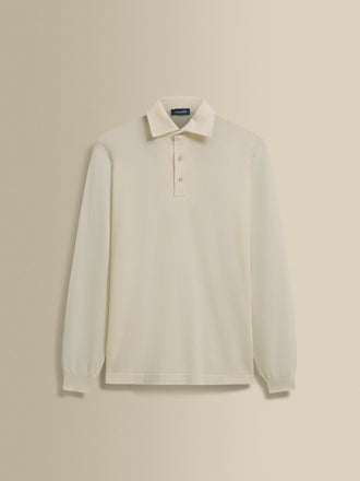 Merino Wool Extrafine Long Sleeve Polo Shirt Off White Product Image