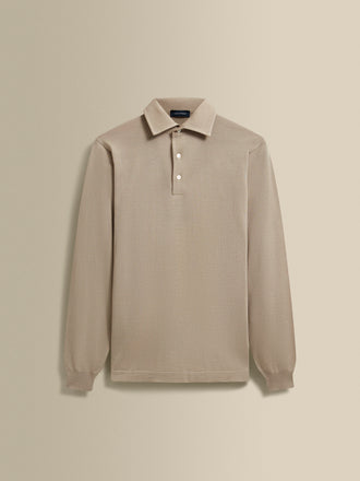 Merino Wool Extrafine Long Sleeve Polo Shirt Taupe Product Image