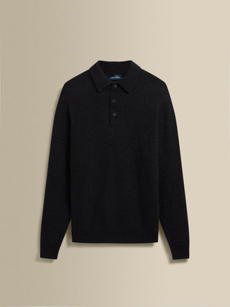 Brushed Cashmere Silk Long Sleeve Polo Shirt Black Product Image