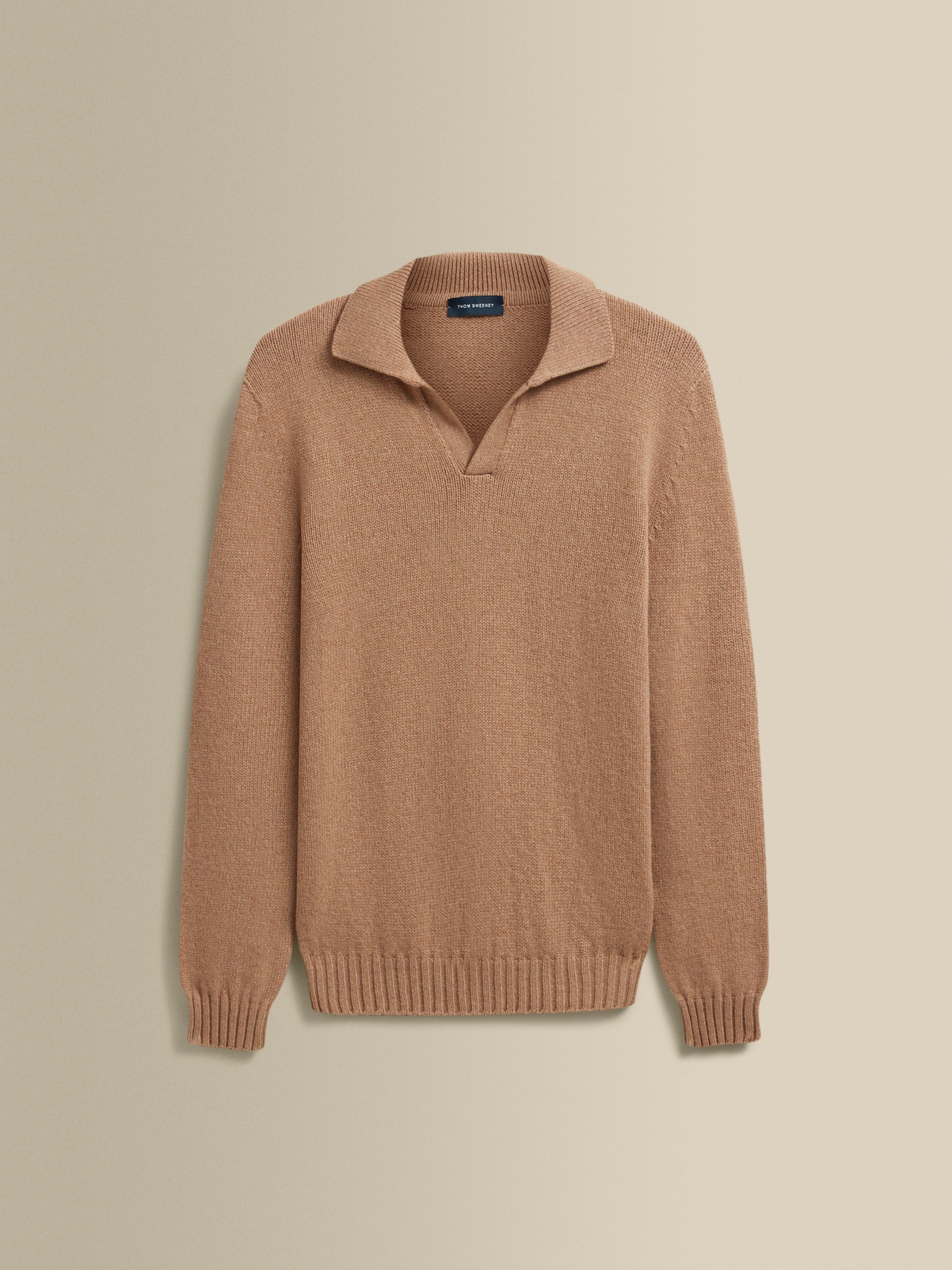 Cashmere Long Sleeve Skipper Polo Shirt Camel Product Image