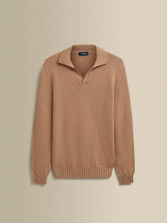 Cashmere Long Sleeve Skipper Polo Shirt Camel Product Image