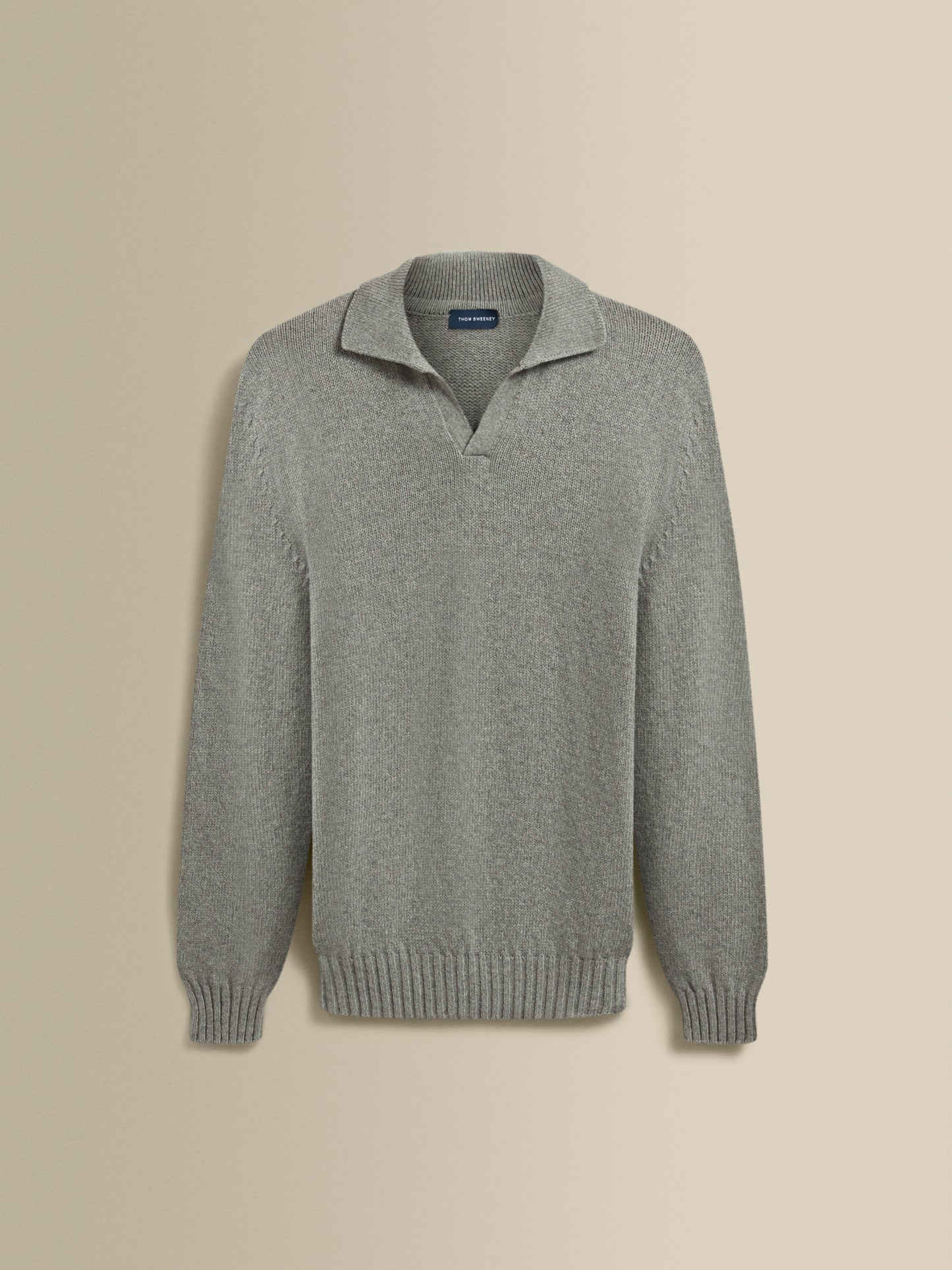 Cashmere Long Sleeve Skipper Polo Shirt Grey Product Image