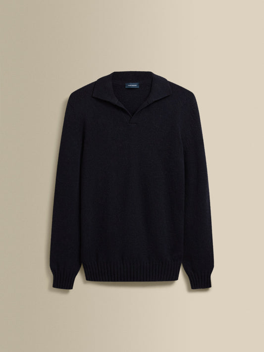 Cashmere Long Sleeve Skipper Polo Shirt Navy Product Image