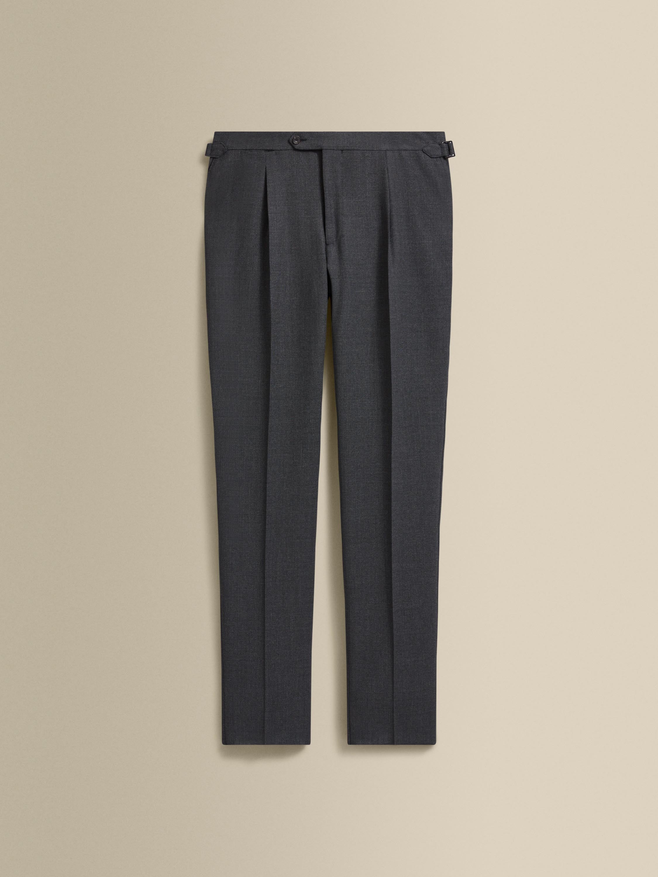 Wool Single Pleat Tailored Trousers Charcoal Product Image