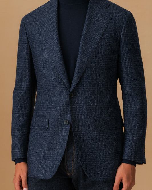 Cashmere Single Breasted Jacket Navy Button Model Image