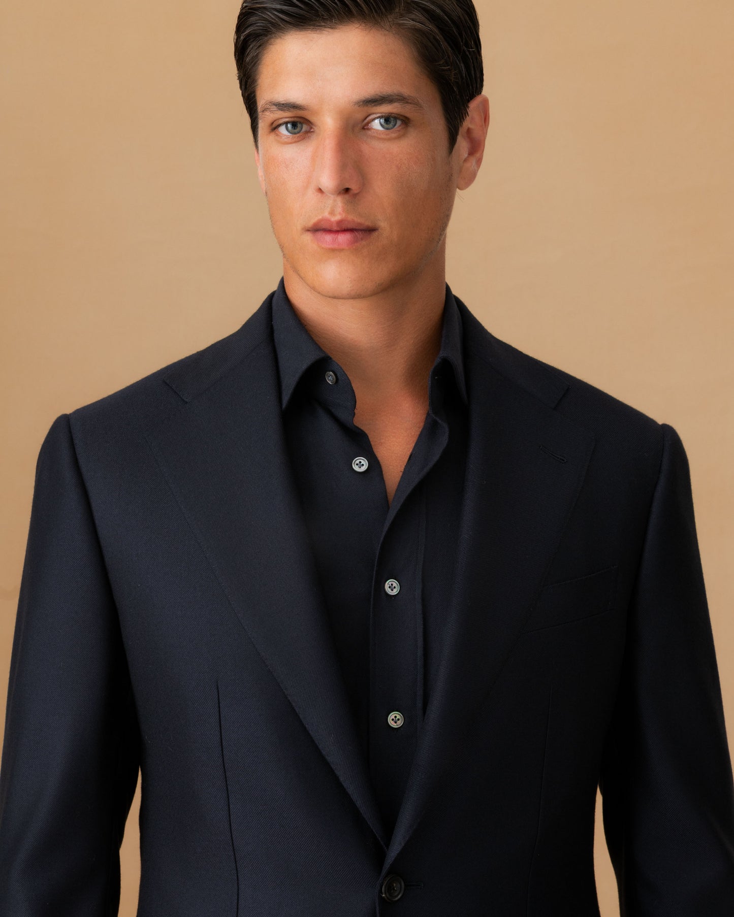 Cashmere Single Breasted Jacket Navy Cropped Model Image