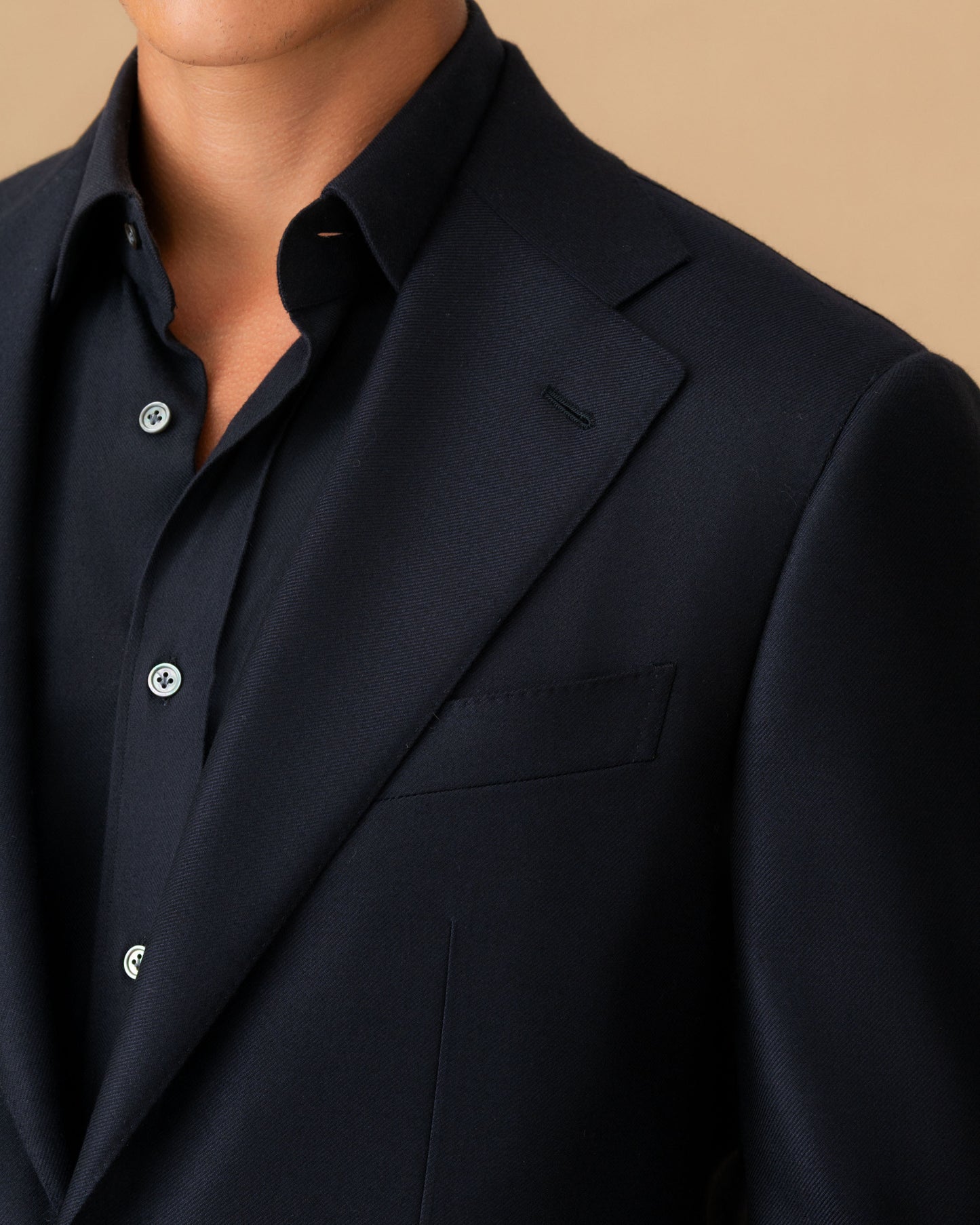Cashmere Single Breasted Jacket Navy Lapel Model Image