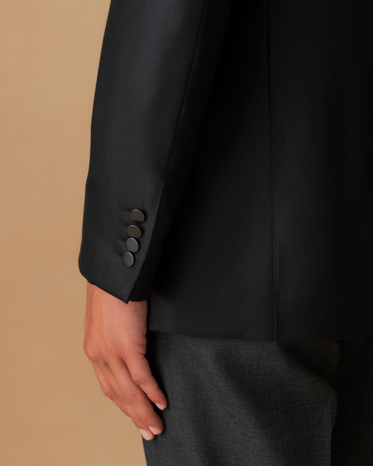 Cashmere Single Breasted Jacket Black Sleeve Model Image