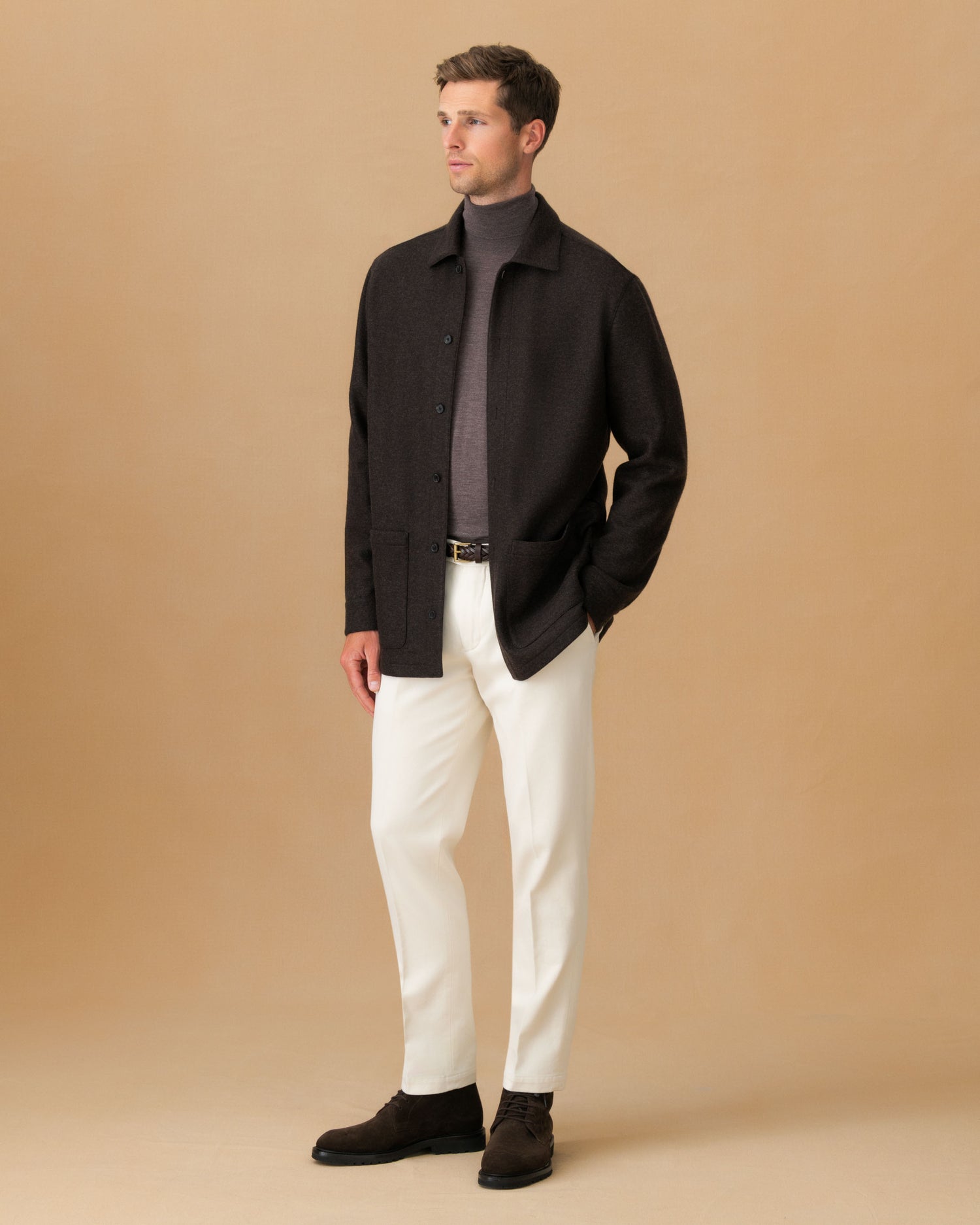 Cashmere Button Through Overshirt Dark Brown Main Model Image