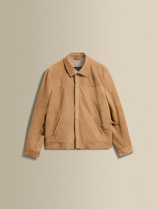 Grained Leather Zip-Through Shirt Collar Bomber Jacket Product Image