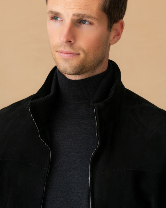 Suede Zip Through Bomber Jacket
