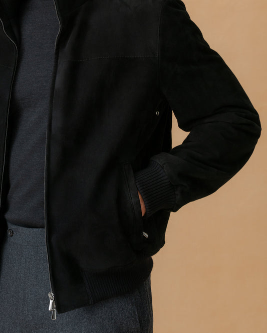 Suede Zip Through Bomber Jacket