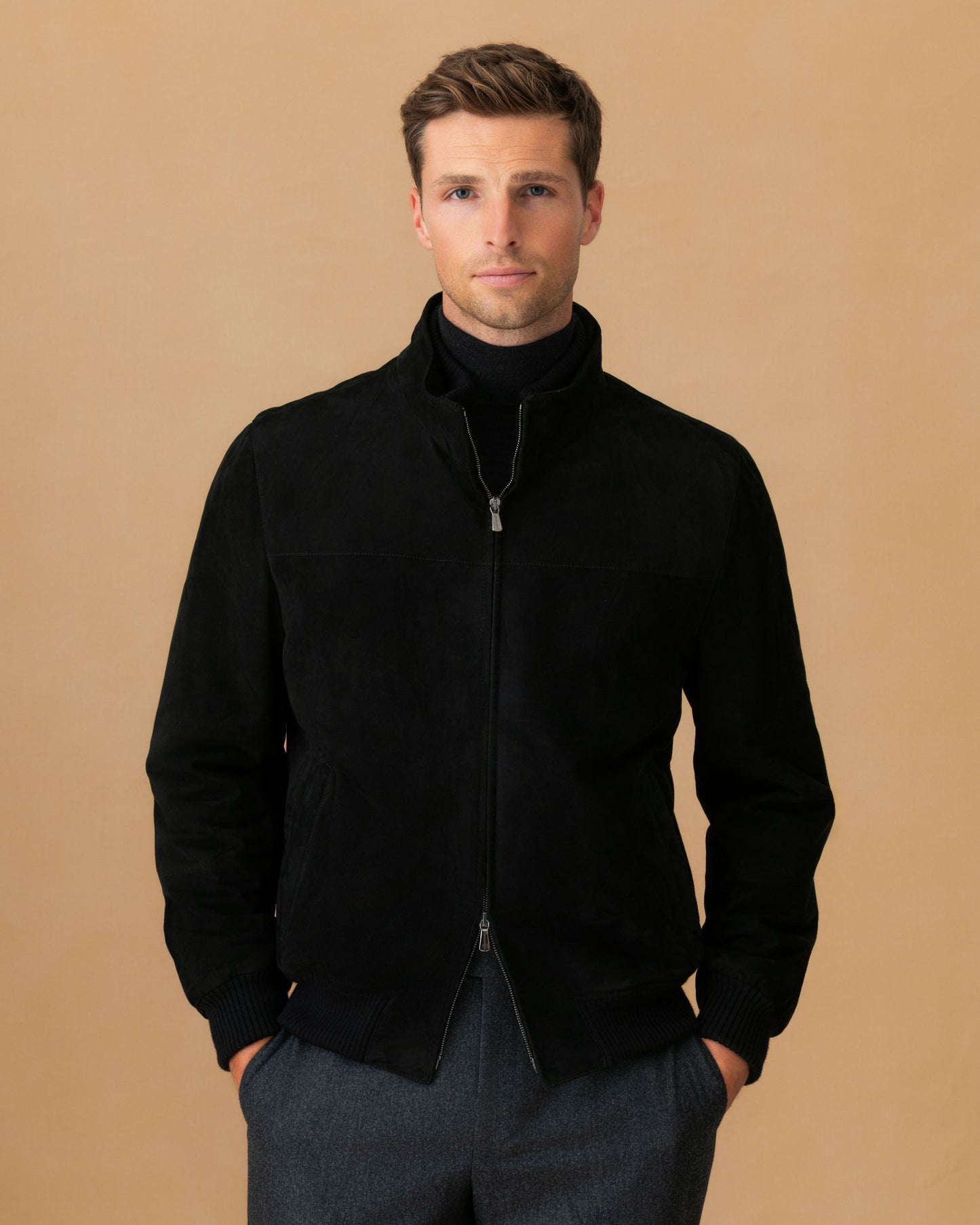 Suede Zip Through Bomber Jacket