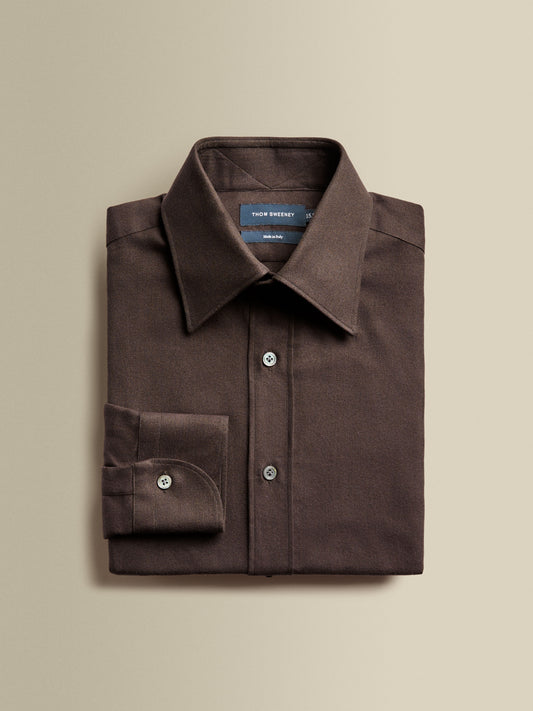 Flannel Point Collar Shirt Dark Brown Product Image