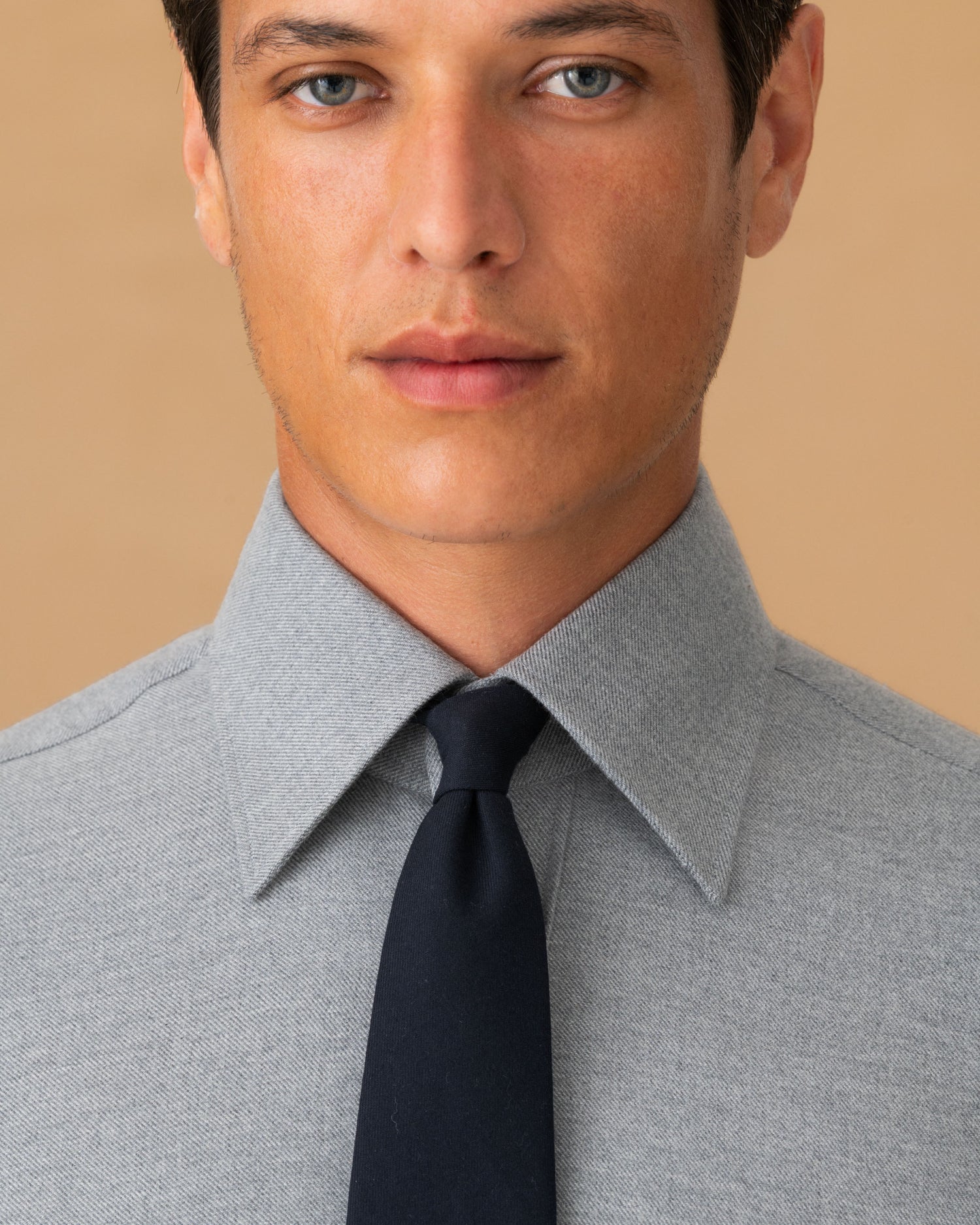 Flannel Point Collar Shirt Light Grey Collar Model Image