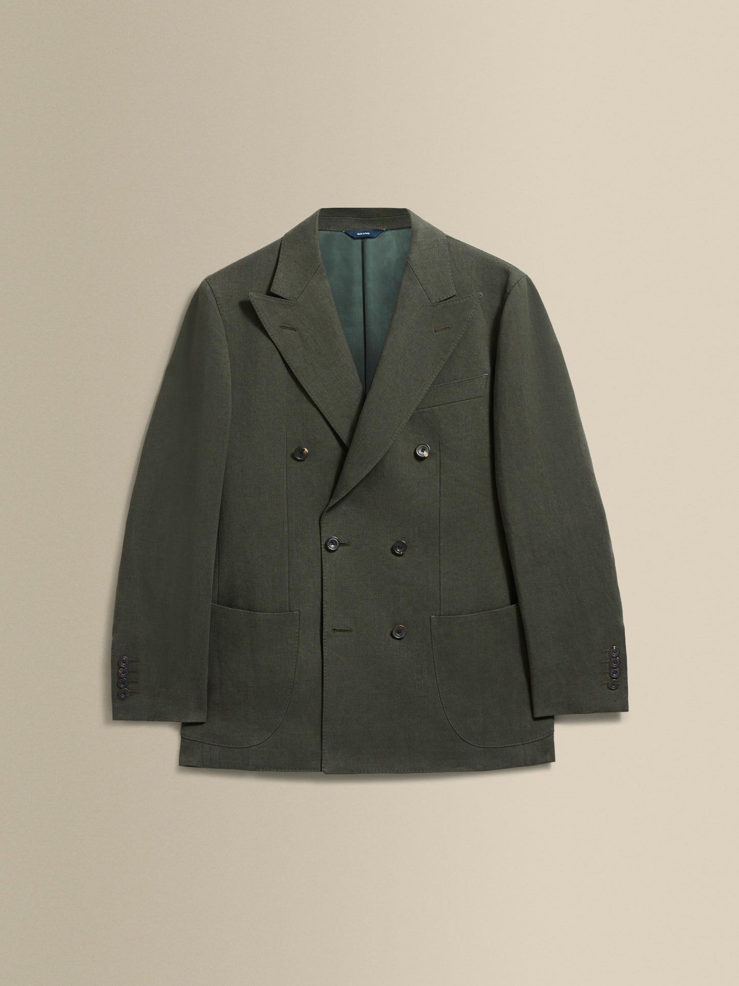 Linen Unstructured Double Breasted Peak Lapel Suit Olive Jacket Product Image