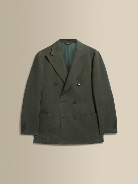 Linen Unstructured Double Breasted Peak Lapel Suit Olive Jacket Product Image