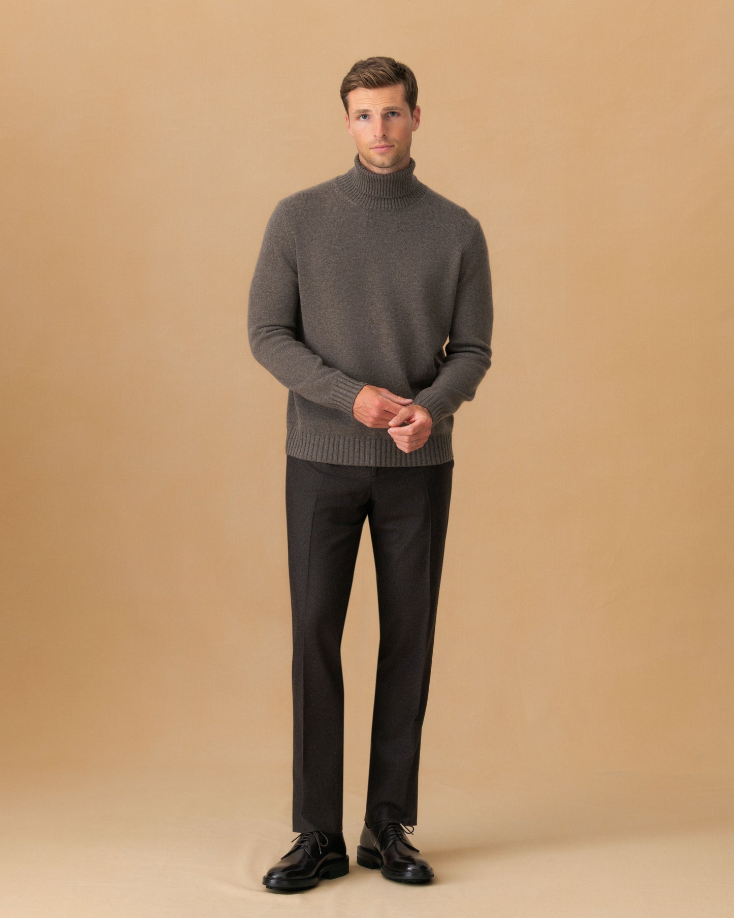 Cashmere Roll Neck Sweater Mid Brown Main Model Image