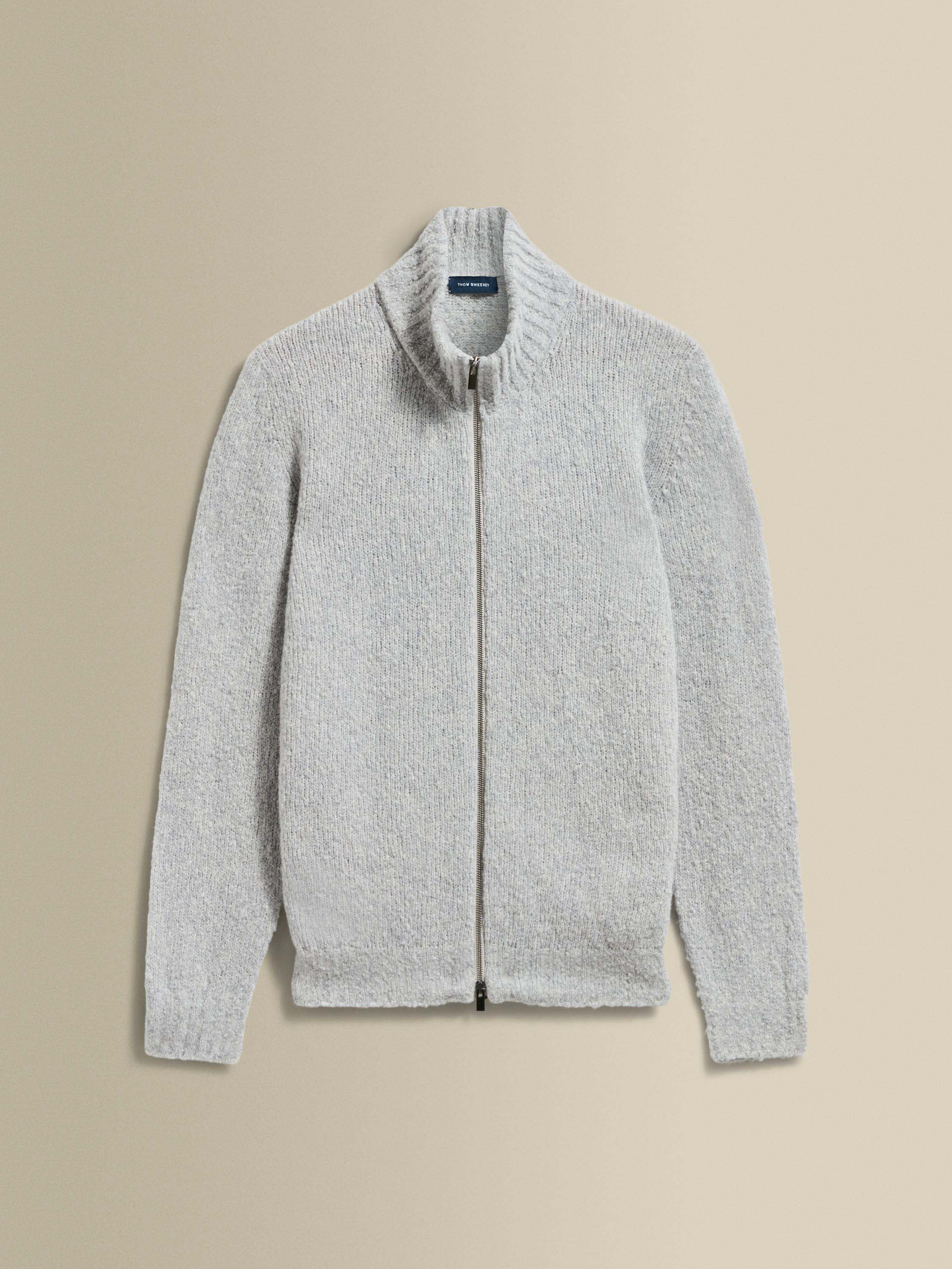 Felted Wool Cashmere Zip-Through Sweater Light Grey Product Image