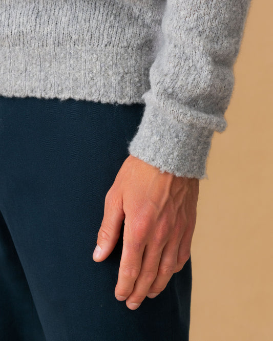 Felted Wool Cashmere Zip-Through Sweater Light Grey Sleeve Model Image