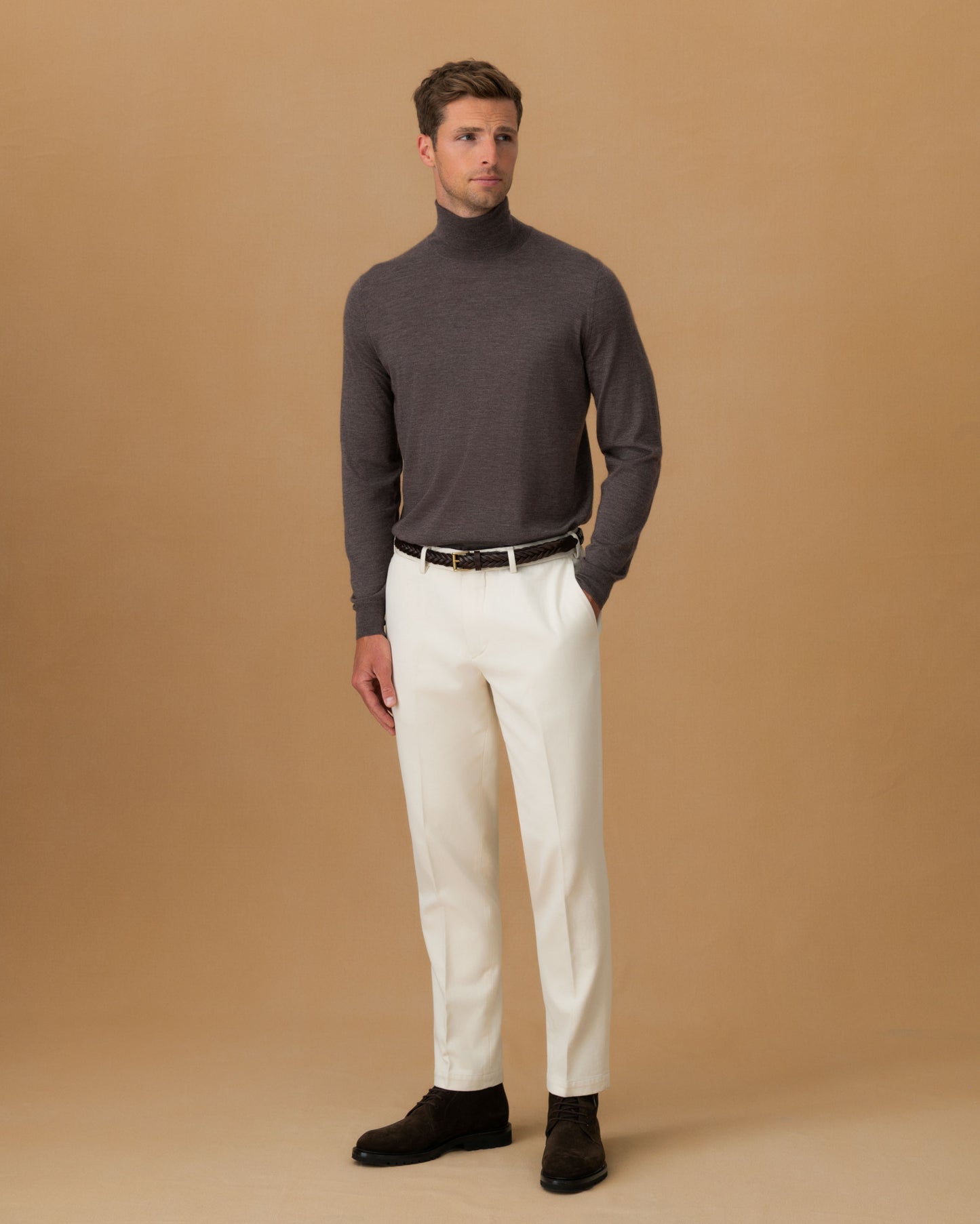 Cashmere Silk Extrafine Roll Neck Sweater Brown Main Model Image