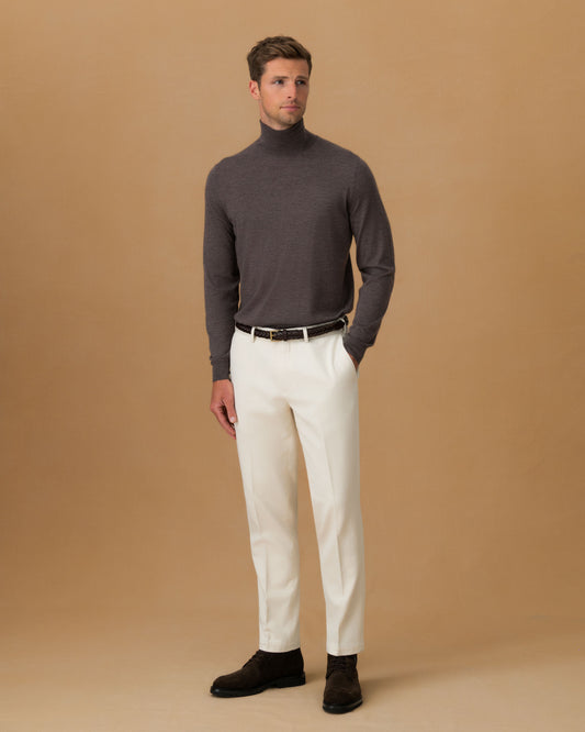 Cashmere Silk Extrafine Roll Neck Sweater Brown Main Model Image