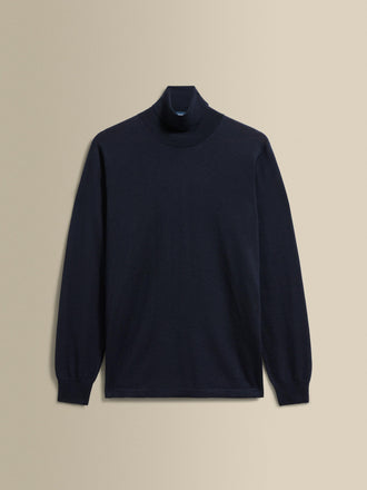Cashmere Silk Extrafine Roll Neck Sweater Navy Product Image