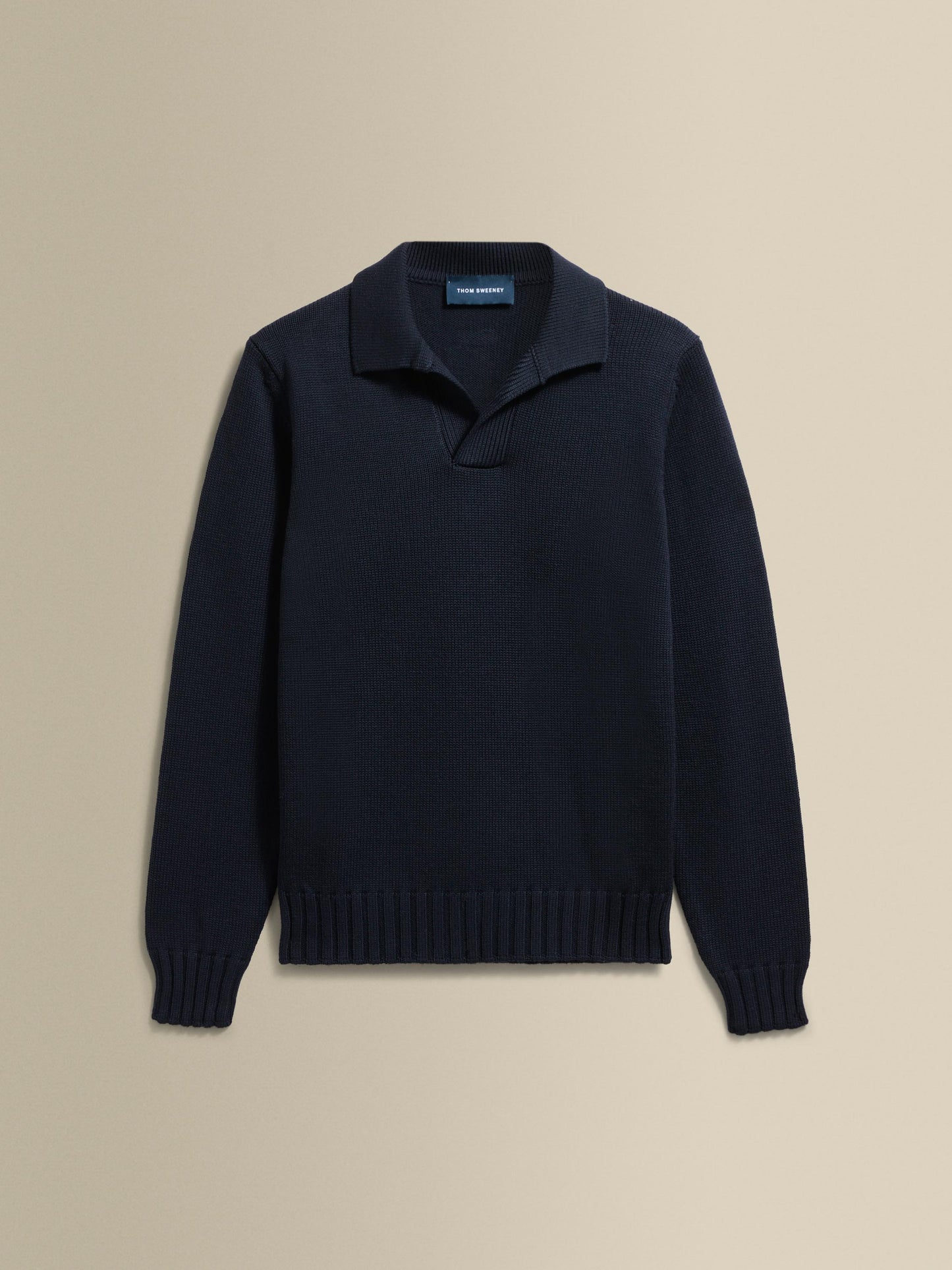 Virgin Wool Long Sleeve Skipper Polo Shirt Dark Navy Product Image