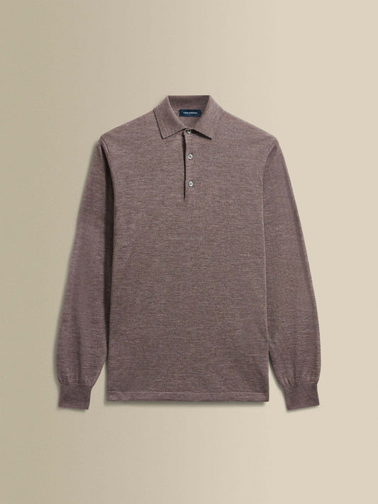 Cashmere Silk Extrafine Long Sleeve Polo Shirt Brown Product Image