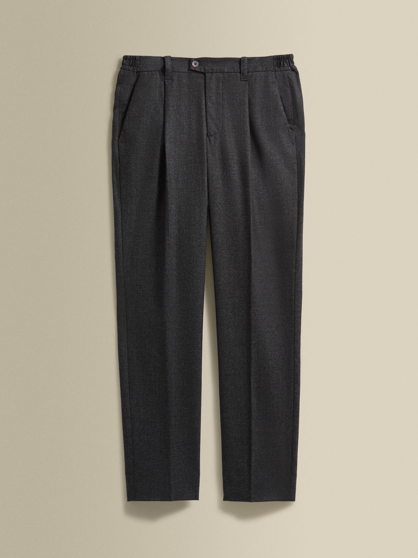 Flannel Single Pleat Elasticated Trousers Dark Grey Product Image