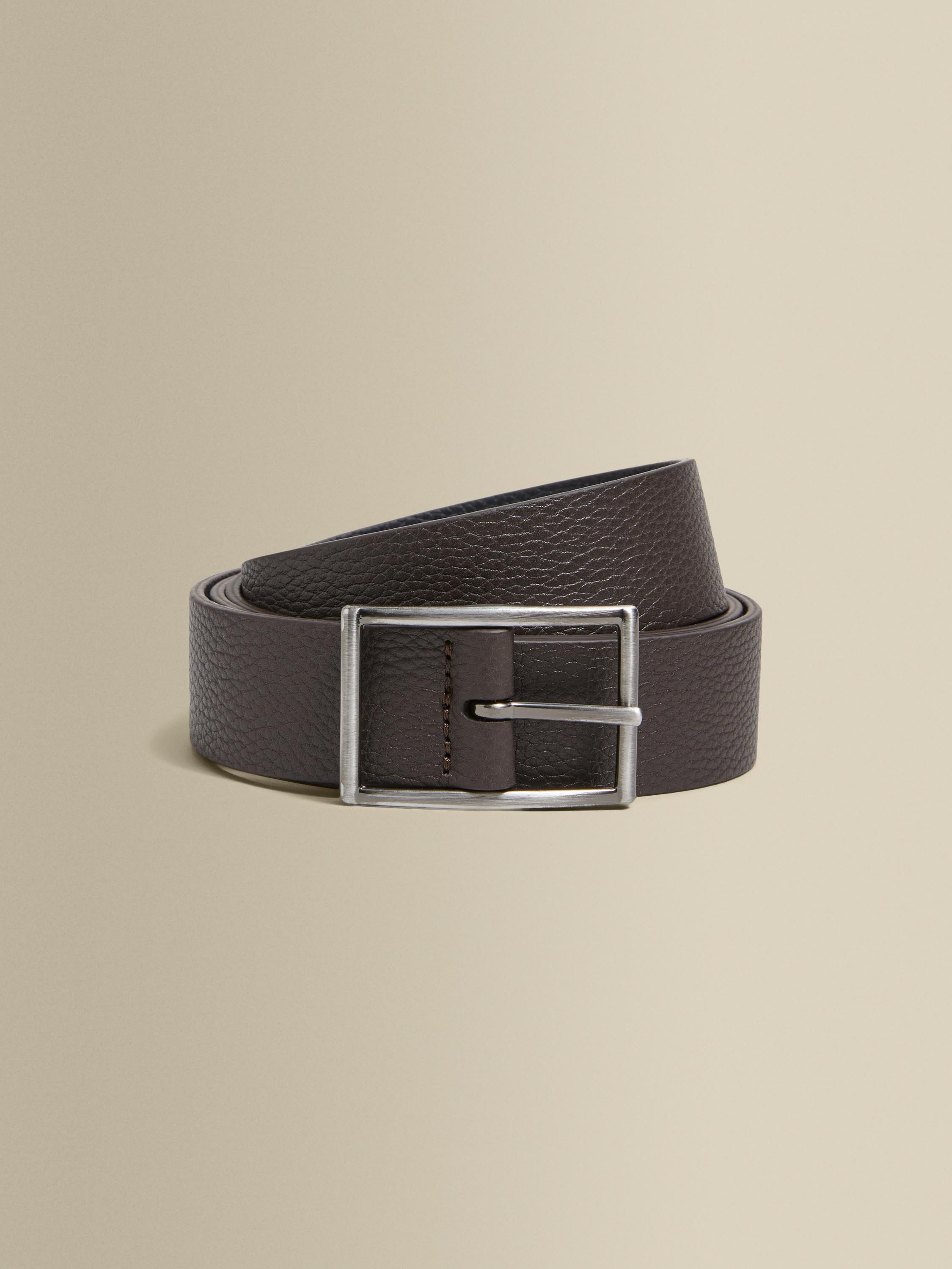 Textured Leather Reversible Belt Navy Brown Product Main