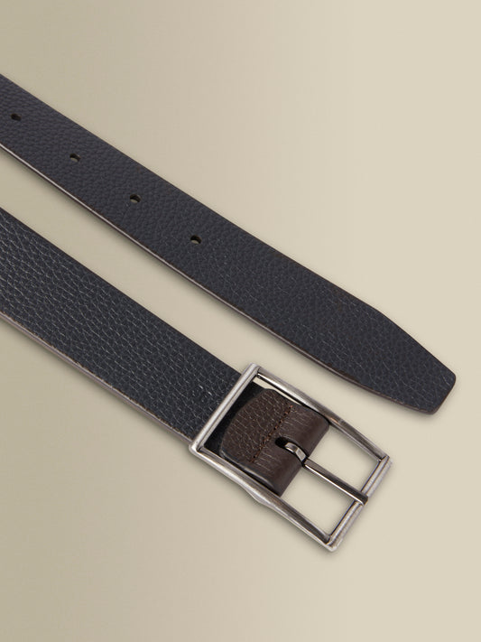Textured Leather Reversible Belt Navy Brown Product  Buckle