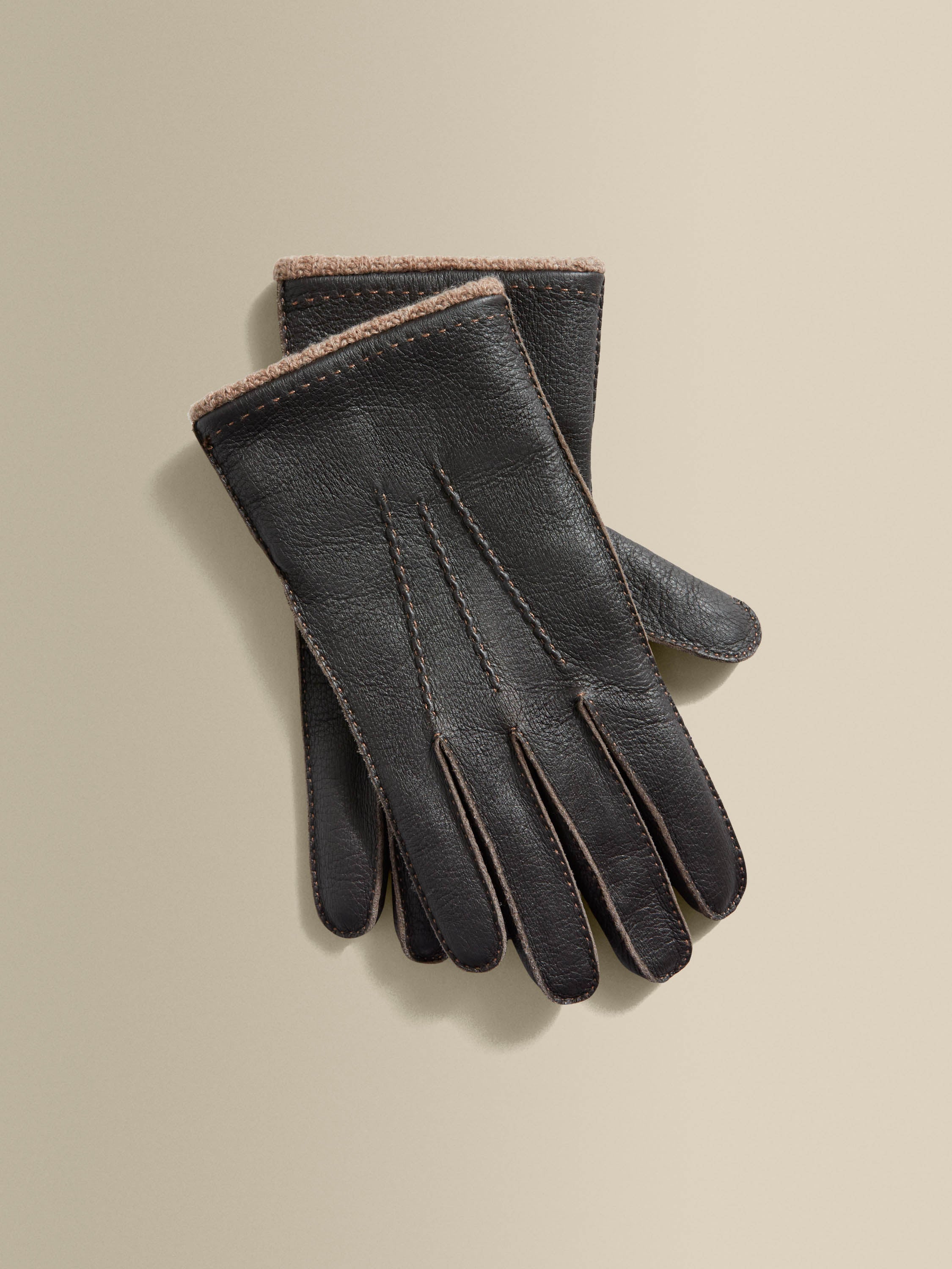 Deer Skin Cashmere Lined Gloves Brown Product Image